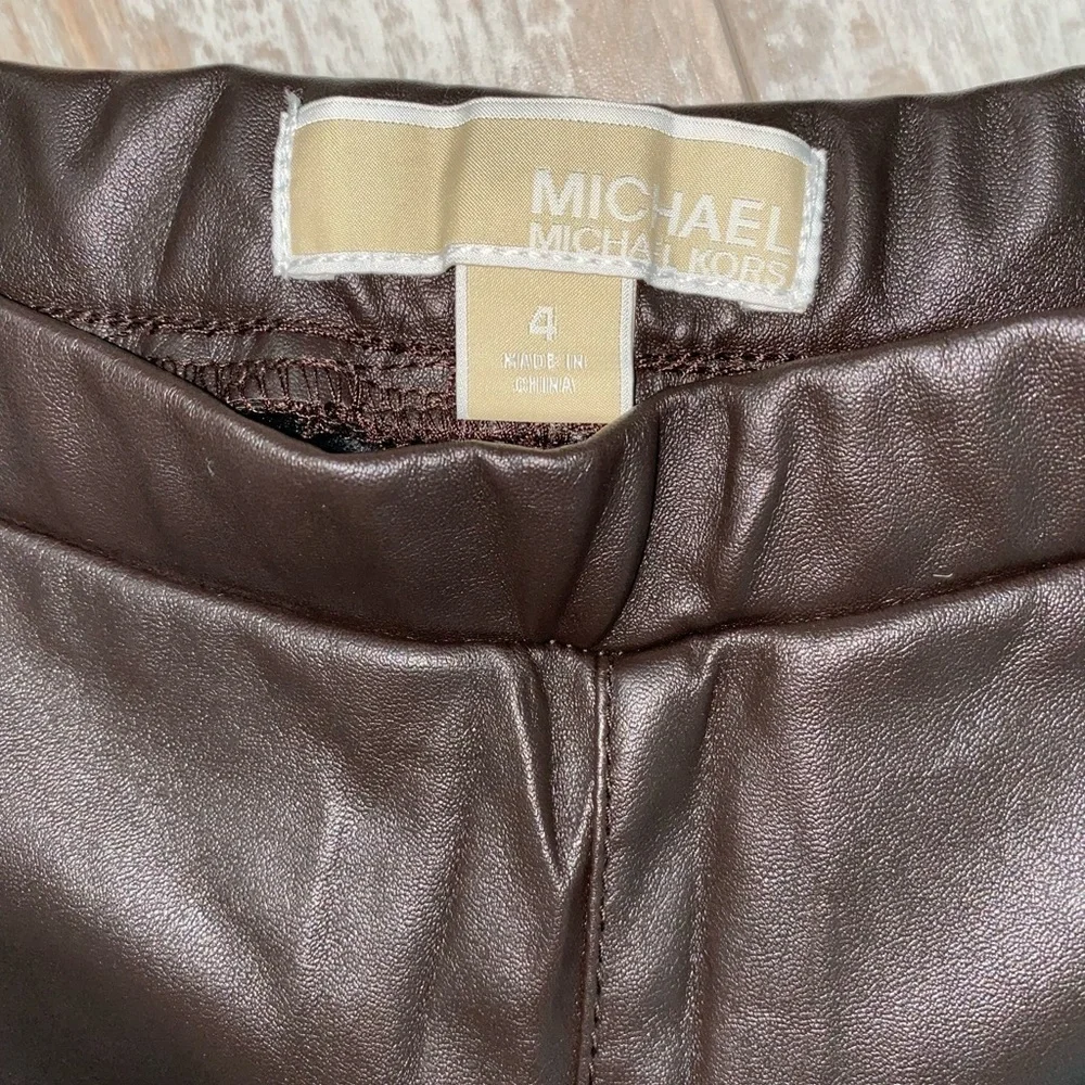 Michael Kors Faux Leather Chocolate Brown Leggings Size 4 Very GUC